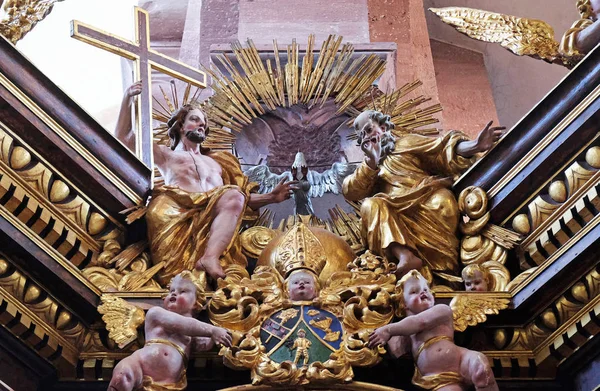 Holy Trinity Házasság Szűz Mária Oltár Ciszterci Apátság Bronbach Reicholzheim — Stock Fotó