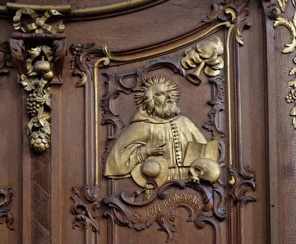 Saint Jerome One Latin Fathers Church Choir Stalls Daniel Aschauer — Stock Photo, Image