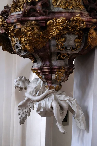 Pulpit Carrying Angel Pulpit Basilica Martin Oswald Weingarten Germany — Stock Photo, Image