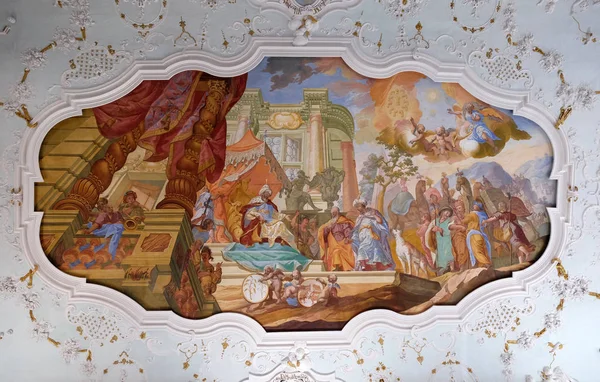 Jacob Met Zijn Zonen Voordat Farao Plafond Fresco Van Johann — Stockfoto