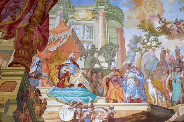 Iacov Fiii Săi Înaintea Faraonului Frescă Tavan Johann Adam Remele — Fotografie, imagine de stoc
