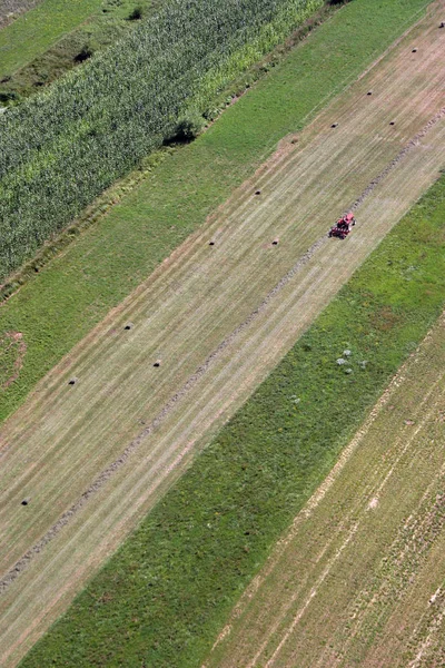 Aerial View Tractor Working Field Sisljavic Croatia — Stock Photo, Image