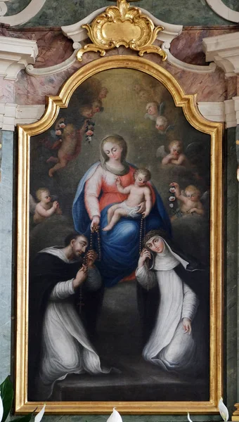Vår Frue Hellige Rosary Altertavle Sankt Georgs Kirke Luson Italia – stockfoto