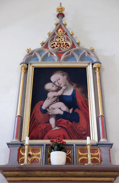 Virgin Mary Altar Saint Nicholas Church Petschied Luson Italy — Stock Photo, Image