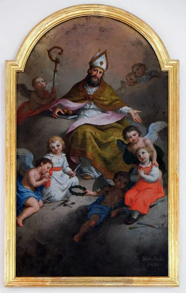 Saint Nicholas Malerei Der Saint Nicholas Kirche Petschied Bei Lüsen — Stockfoto