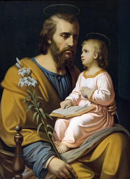 Saint Joseph Tenant Enfant Jésus Peinture Dans Église Saint Nicolas — Photo