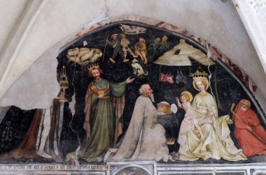 Magi hayranlığı fresco manastır, Santa Maria Assunta Katedrali ben San Cassiano Bressanone, İtalya