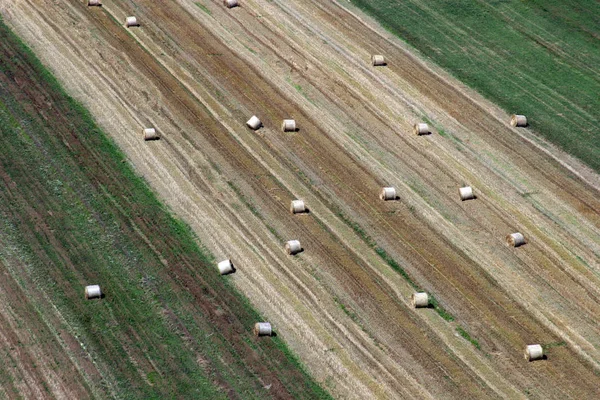 Vista Aérea Haystacks Los Campos Cosecha Verano Zdencina Croacia —  Fotos de Stock