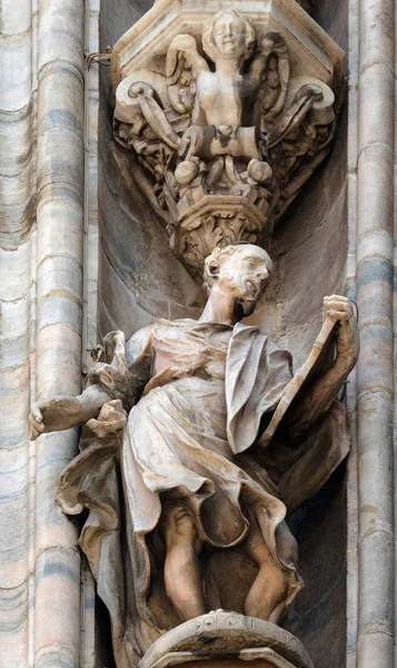 Statue Saint Sur Façade Cathédrale Milan Duomo Santa Maria Nascente — Photo