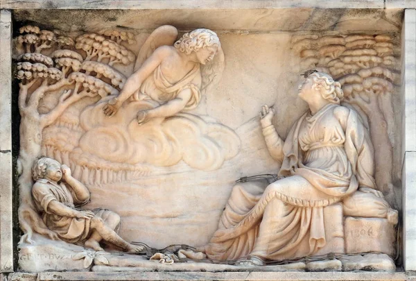 Marble relief on the facade of the Milan Cathedral, Duomo di Santa Maria Nascente, Milan, Lombardy, Italy