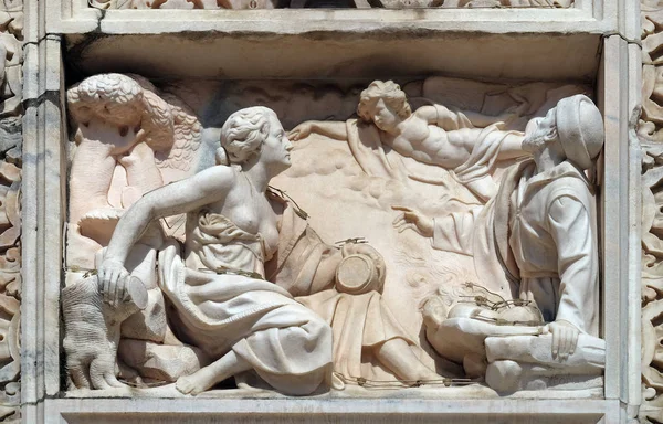 Marmeren Reliëf Gevel Van Milaan Kathedraal Duomo Santa Maria Nascente — Stockfoto