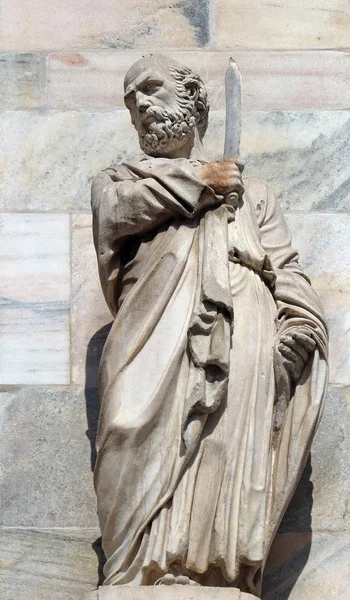 San Bartolomé Apóstol Estatua Catedral Milán Duomo Santa Maria Nascente — Foto de Stock