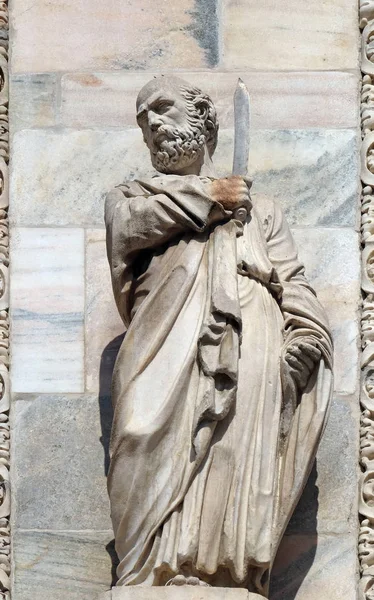 Saint Barthélemy Apôtre Statue Sur Cathédrale Milan Duomo Santa Maria — Photo
