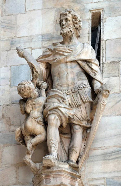 Estátua Santo Fachada Catedral Milão Duomo Santa Maria Nascente Milão — Fotografia de Stock