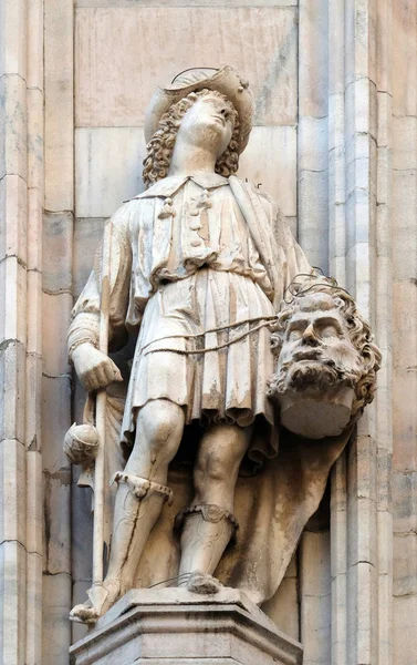 David Com Cabeça Golias Estátua Catedral Milão Duomo Santa Maria — Fotografia de Stock