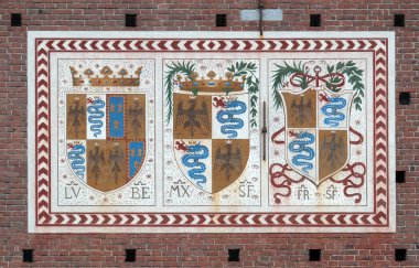 Visconti aile arması. Sforza Kalesi Xv yüzyıl (Castello Sforzesco), Milan (Milano) Lombardy, İtalya