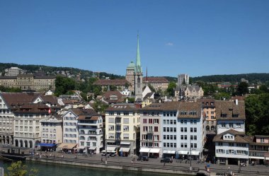 Zürih, İsviçre'nin tarihi kent merkezinin Panorama görünüm