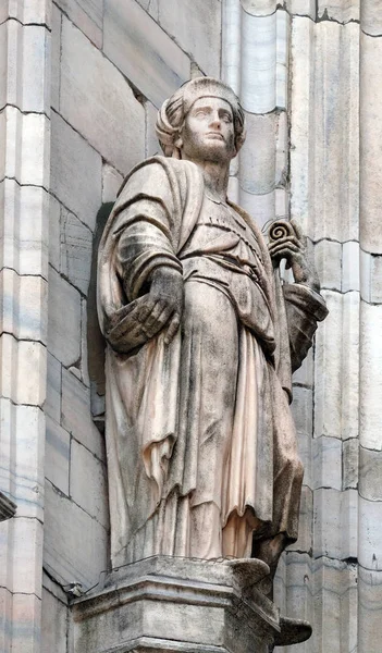 Statue Saint Sur Façade Cathédrale Milan Duomo Santa Maria Nascente — Photo