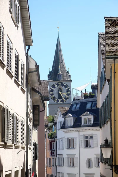 Torre Del Reloj Iglesia Evangélica San Pedro Zurich Suiza — Foto de Stock