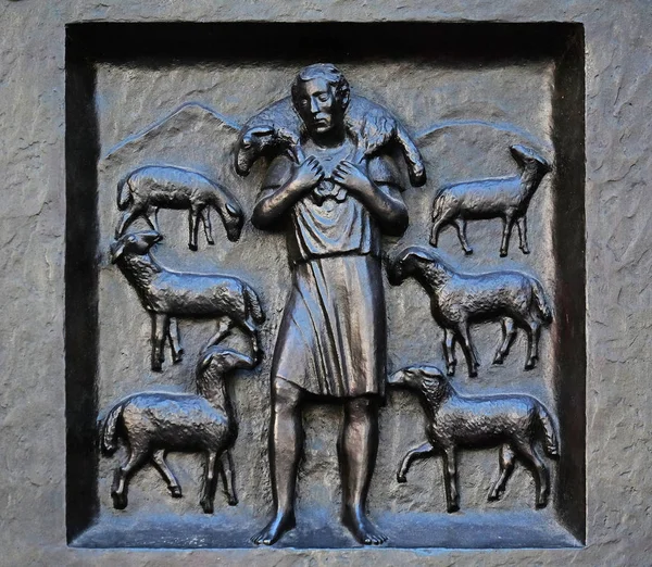 Jesus Christ, the good shepherd, relief on the door of the Grossmunster (\