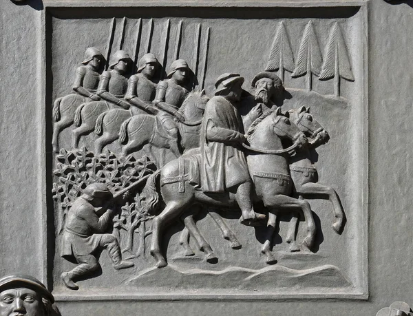 Zwingli Riding Side Mayor Diethelm Rois Disputation Bern Relief Door — Stock Photo, Image