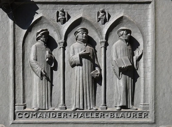 Fäder Den Omdanade Kyrkorna Schweitz Commander Haller Blaurer Lättnad Dörren — Stockfoto
