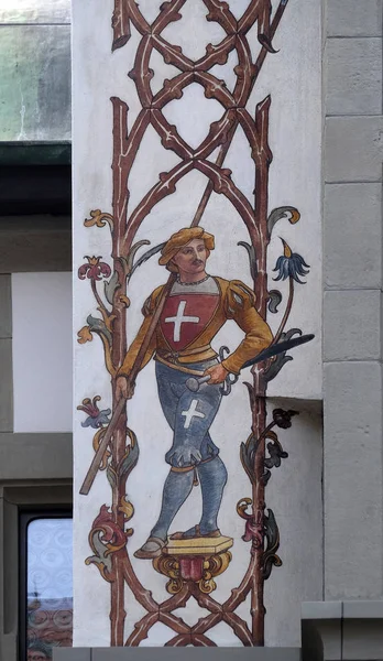 Painted House Facade Commemorating Battle Dornach Hirschenplatz Old Town Lucerne — Stock Photo, Image