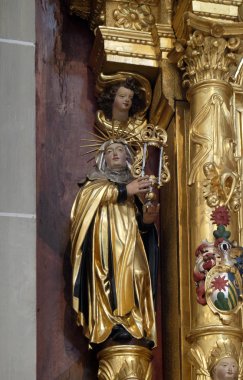 Saint Clare Assisi heykel Saint Catherine İskenderiye Lucerne, İsviçre St. Leodegar kilisenin sunak üzerinde