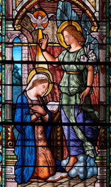 Meryem Ana, vitray pencere Katedrali Saint Lawrence Lugano, İsviçre için duyuru