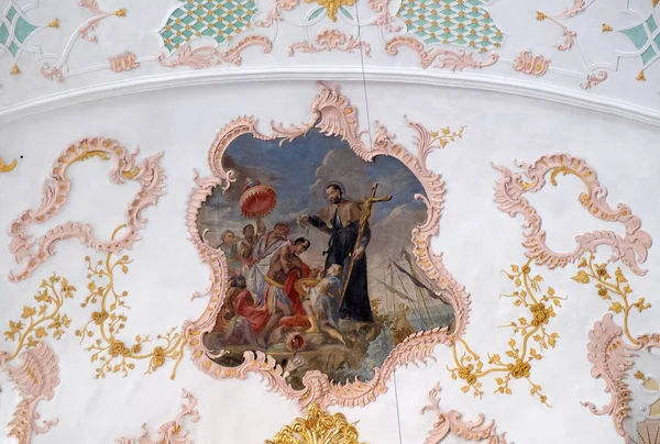 Francis Dopende Indiase Heidenen Fresco Het Plafond Van Jezuïtische Kerk — Stockfoto