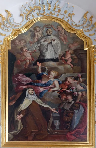 Pyhä Maria Magdalene Pazzi Pyhän Aloysiuksen Polvistuessa Pilvellä Saint Aloysius — kuvapankkivalokuva