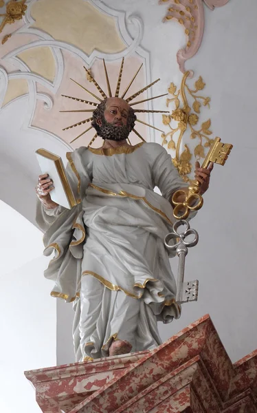 瑞士卢塞恩圣弗朗西斯 哈维尔耶稣会教堂主祭坛上的圣彼得雕像 — 图库照片
