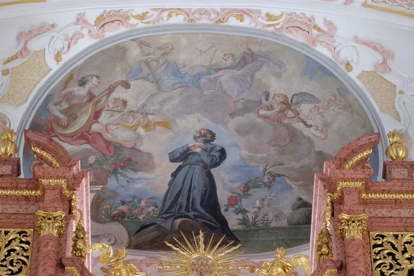 Francis Kneeling Cloud Surrounded Music Making Angels Fresco Ceiling Jesuit — Stock Photo, Image