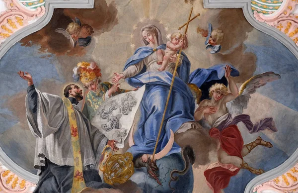 Francis Mother God Fresco Ceiling Jesuit Church Francis Xavier Lucerne — Stock Photo, Image