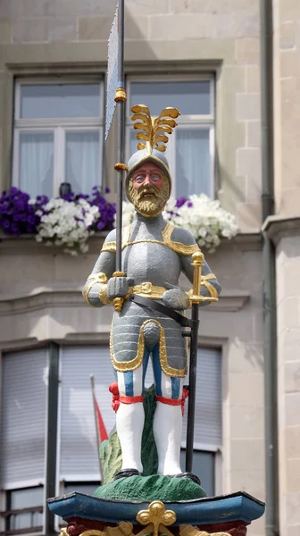 Knight Flag Sword Fritschi Fountain Built 1918 Dedicated Legendary Carnival — Stock Photo, Image