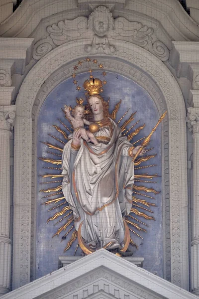 Virgen María Con Niño Jesús Estatua Portal Iglesia San Leodegar —  Fotos de Stock