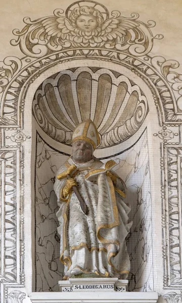 Estatua San Leodegar Fachada Iglesia San Leodegar Lucerna Suiza — Foto de Stock