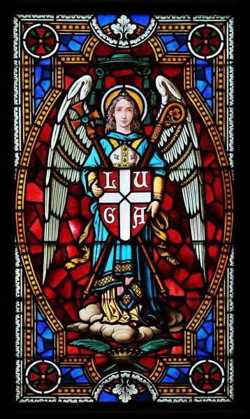 Angel Stained Glass Window Cathedral Saint Lawrence Lugano Switzerland — Stock Photo, Image