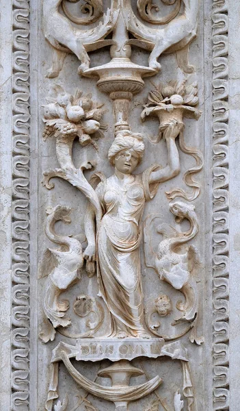 Relief Portal Cathedral Saint Lawrence Lugano Switzerland — Stock Photo, Image