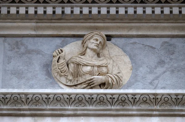 Cumaean Sibyl Relief Sur Portail Cathédrale Saint Laurent Lugano Suisse — Photo