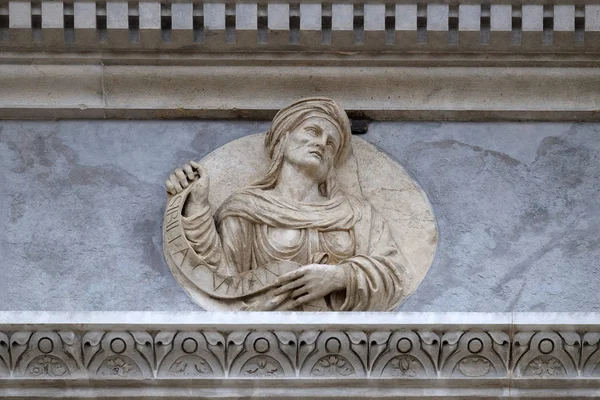 Cumaean Sibyl Relief Portal Cathedral Saint Lawrence Lugano Switzerland — Stock Photo, Image