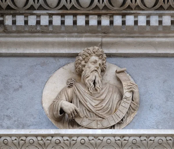 Prophet Ezechiel Relief Auf Dem Portal Der Laurentius Kathedrale Lugano — Stockfoto