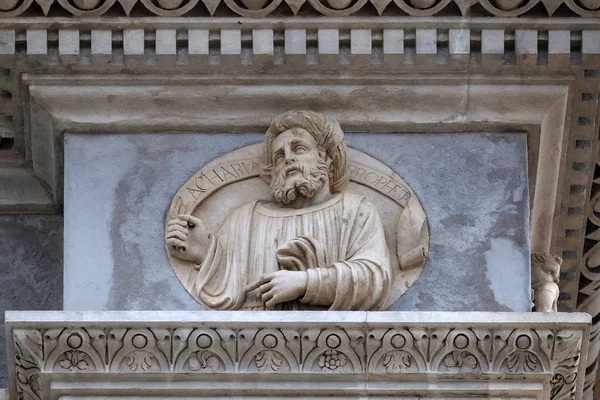 Prophet Zechariah Relief Portal Cathedral Saint Lawrence Lugano Switzerland — Stock Photo, Image