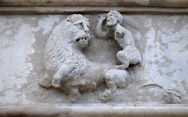 Relief Portal Cathedral Saint Lawrence Lugano Switzerland — Stock Photo, Image