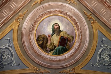 St Mark Evangelist, tavan fresk balıkçılar adada, bir Lake Maggiore, İtalya'nın ünlü Borromeo adalarından St. Victor kilise içinde