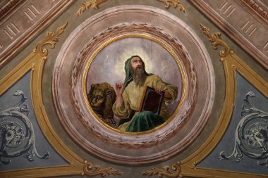 St Mark Evangelist, tavan fresk balıkçılar adada, bir Lake Maggiore, İtalya'nın ünlü Borromeo adalarından St. Victor kilise içinde