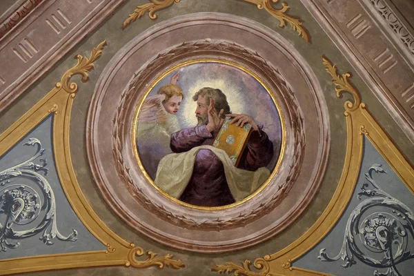 Saint Matthew Evangelist Plafond Fresco Kerk Van Victor Het Eiland — Stockfoto