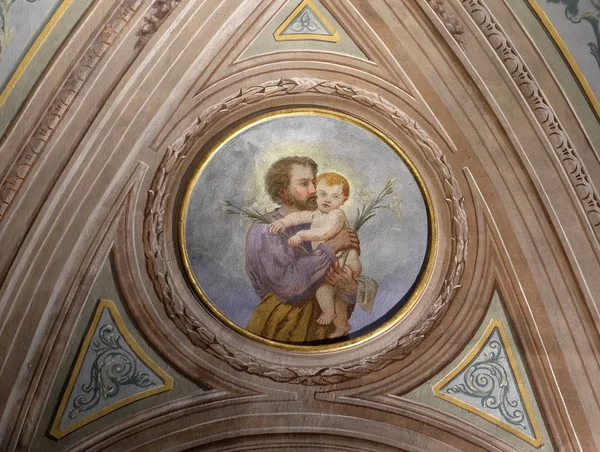 Saint Joseph Bedrijf Kindje Jezus Plafond Fresco Kerk Van Victor — Stockfoto