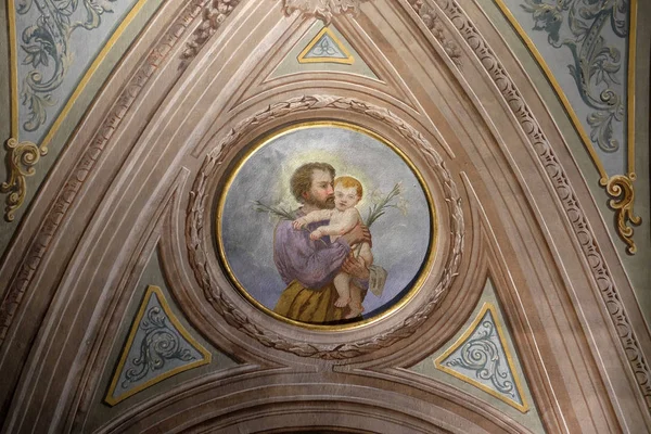 Heiliger Josep Mit Jesuskind Deckenfresko Der Kirche Des Siegers Auf — Stockfoto