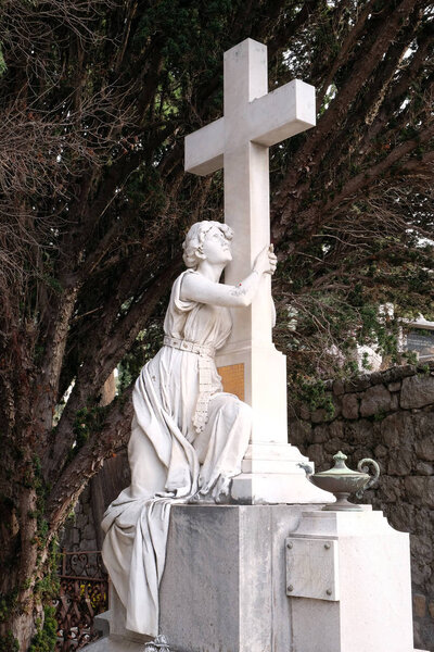 Detail of a mourning sculpture, Cemetery in Boninovo district Dubrovnik city Dalmatia, Croatia